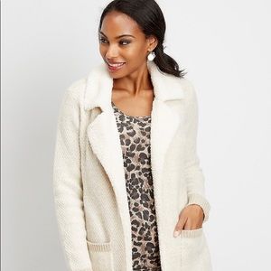 Cream Sherpa accented sweater jacket